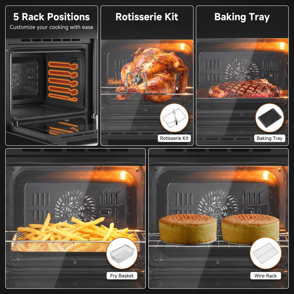 Ounin 24" Built-In Electric Single Wall Oven, 2.7 Cu. ft. Stainless Steel Convection Oven with Air Fry & Rotisserie, 8 Functions