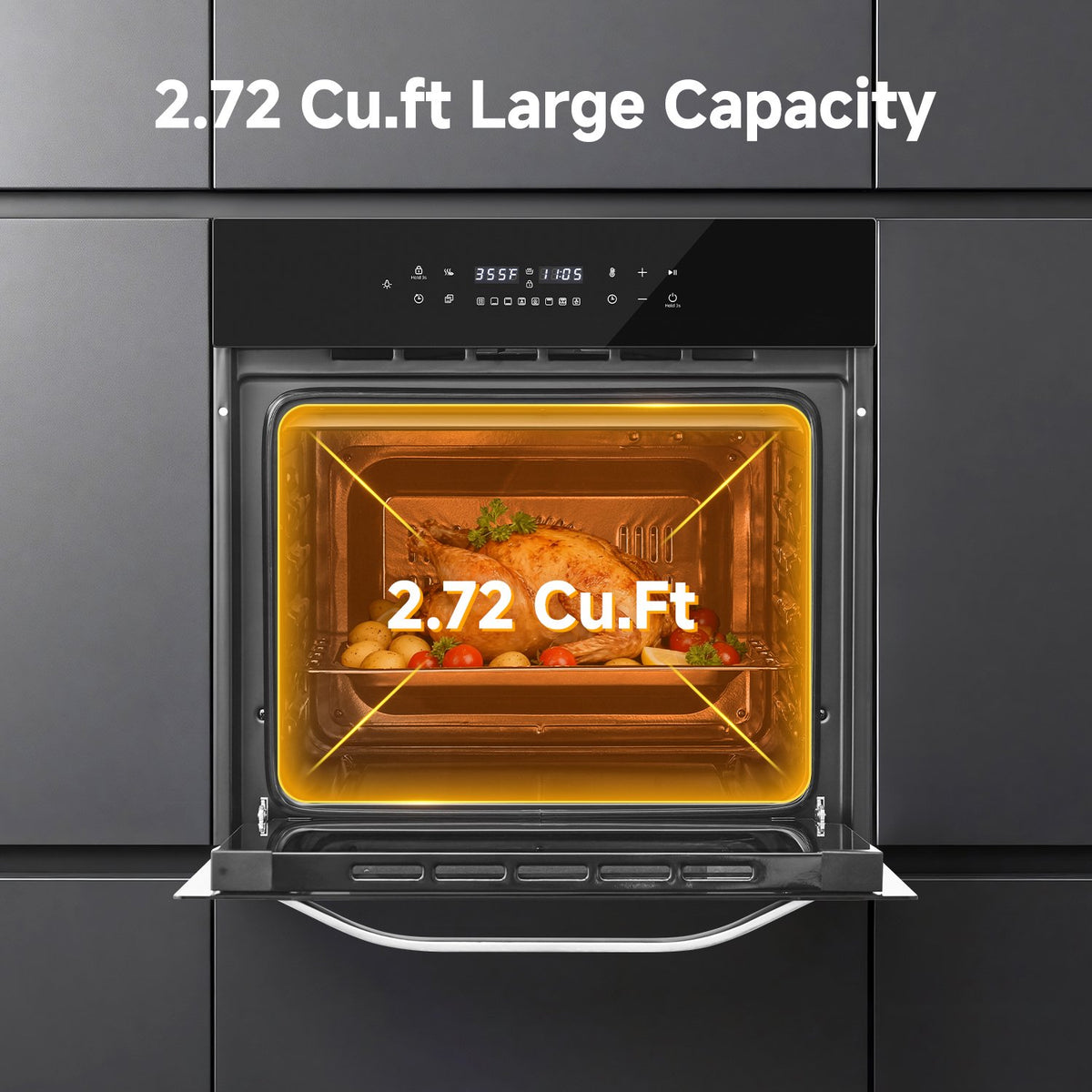 Ounin 24" Built-In Electric Single Wall Oven, 2.7 Cu. ft. Stainless Steel Convection Oven with Air Fry & Rotisserie, 8 Functions