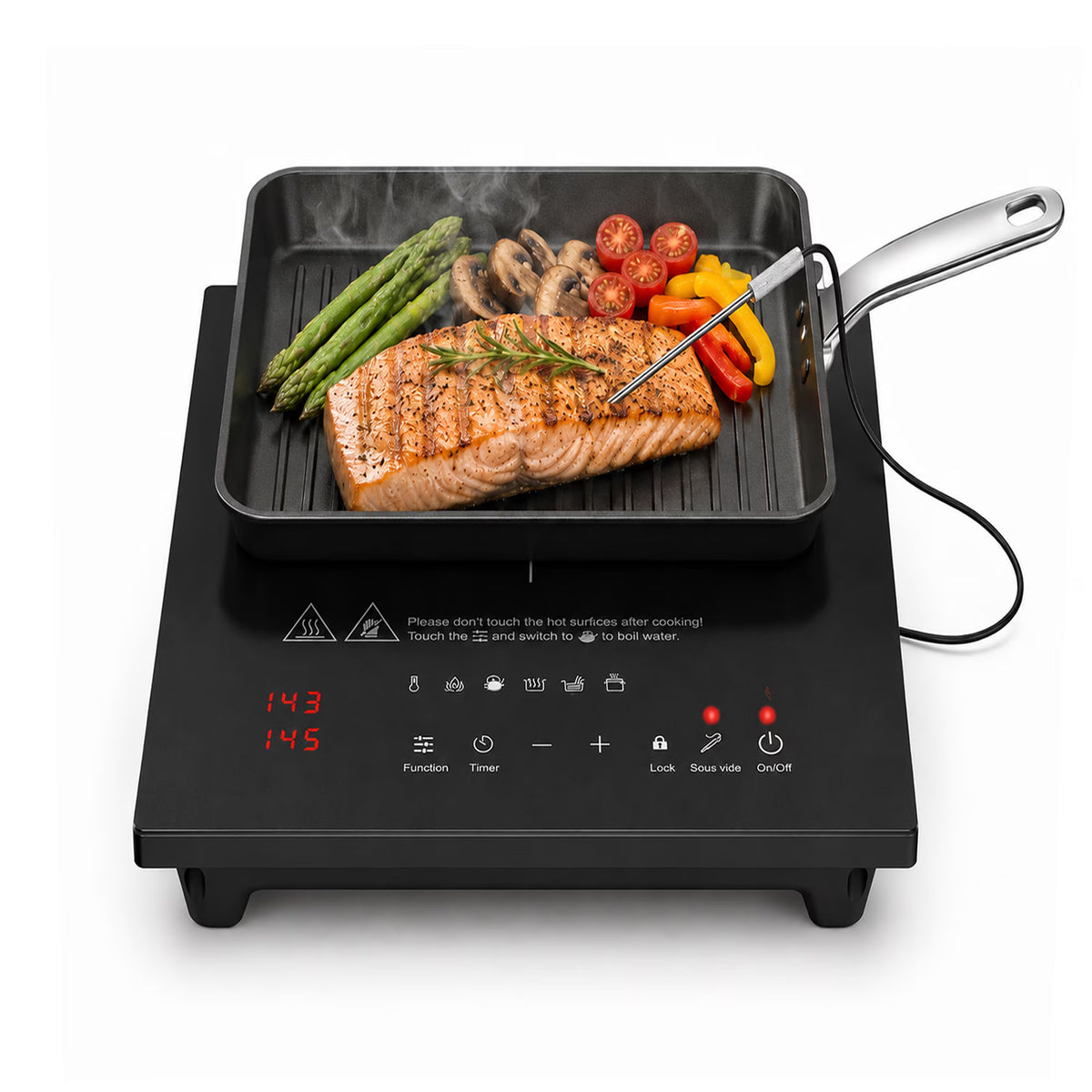 Portable Induction Cooktop, 1800W Countertop Burner with Digital Temperature Probe, 74 Temp Levels Sous Vide Mode, 20 Power Settings, Smart Touch Control Single Electric Stove for RV, Apartment, Dorm
