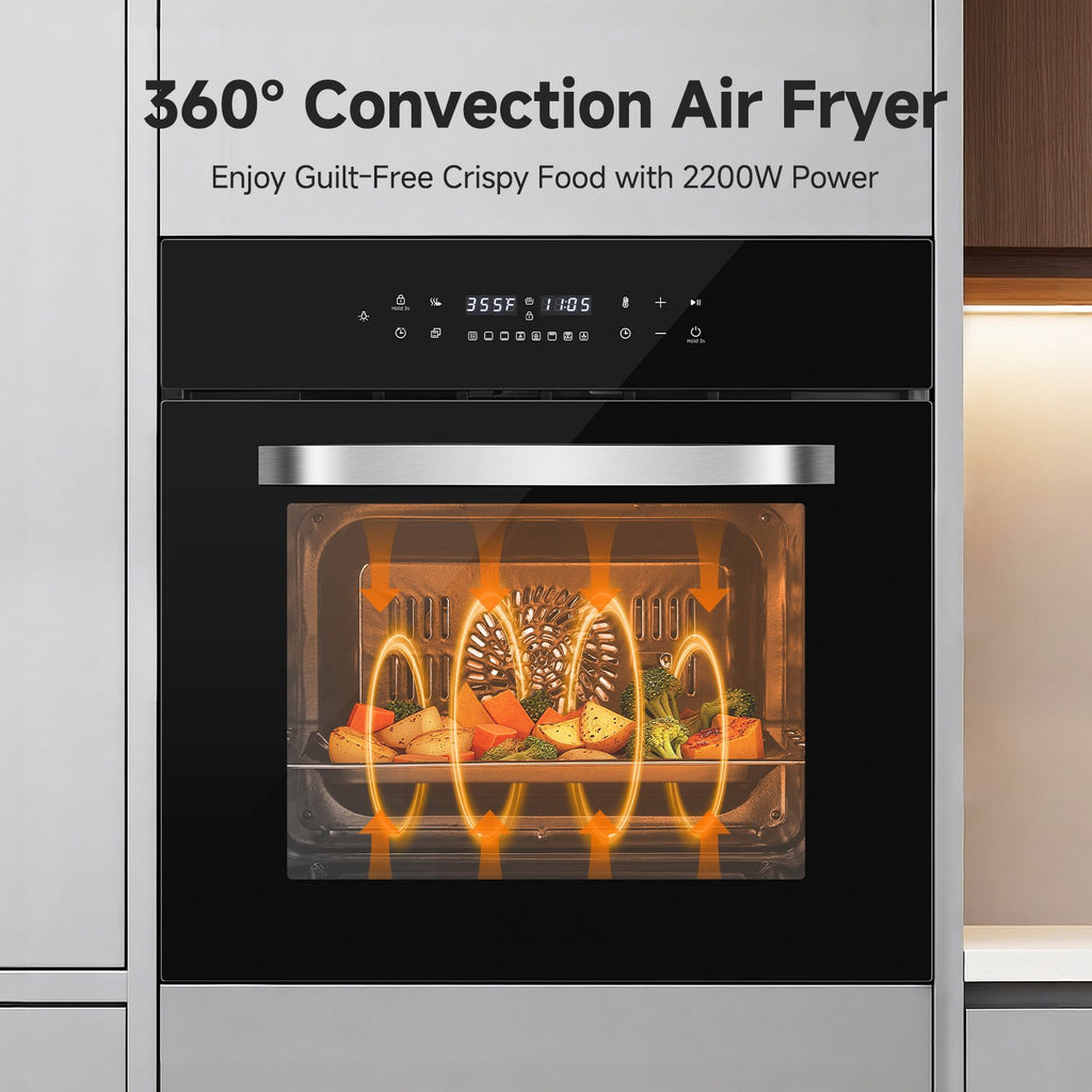 Ounin 24" Built-In Electric Single Wall Oven, 2.7 Cu. ft. Stainless Steel Convection Oven with Air Fry & Rotisserie, 8 Functions