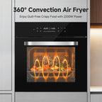 Ounin 24" Built-In Electric Single Wall Oven, 2.7 Cu. ft. Stainless Steel Convection Oven with Air Fry & Rotisserie, 8 Functions