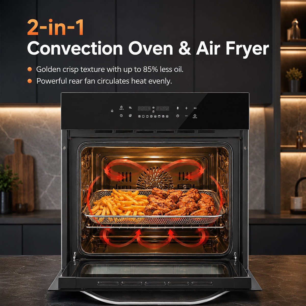 Ounin 24" Built-In Electric Single Wall Oven, 2.7 Cu. ft. Stainless Steel Convection Oven with Air Fry & Rotisserie, 8 Functions