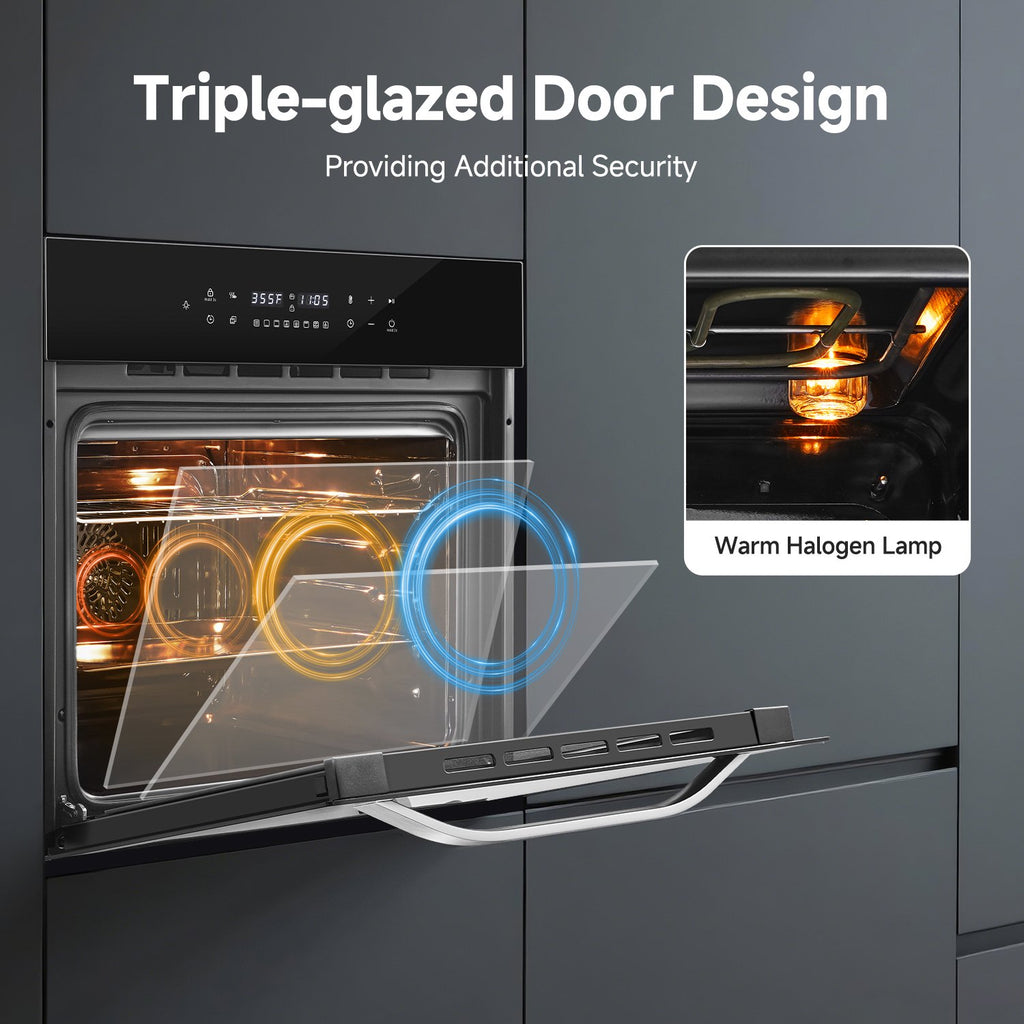Ounin 24" Built-In Electric Single Wall Oven, 2.7 Cu. ft. Stainless Steel Convection Oven with Air Fry & Rotisserie, 8 Functions